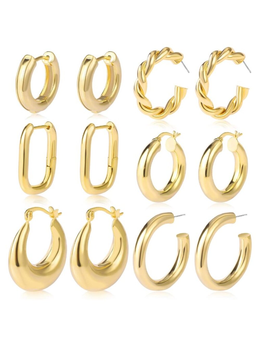 Chunky Gold Plated Hoop Earrings Multipack 30 Pairs Gift Set